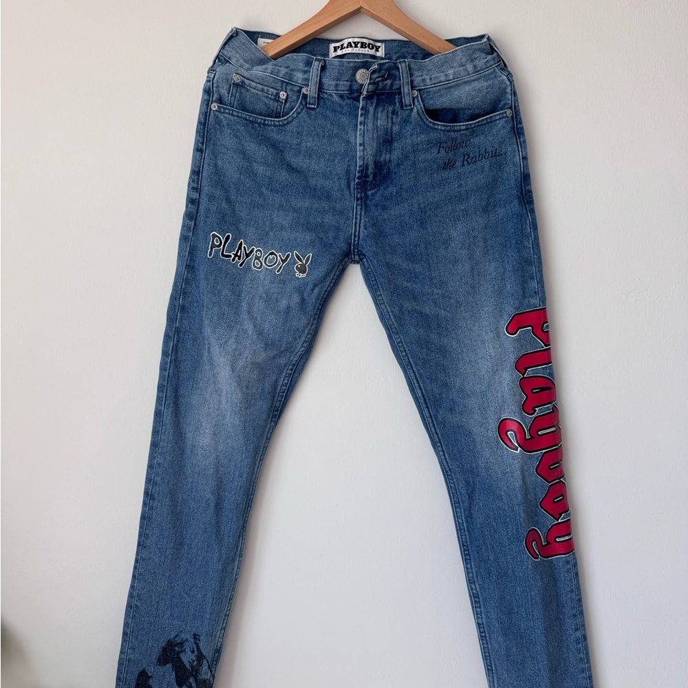 PacSun Blue Slim Jeans with Red Accents